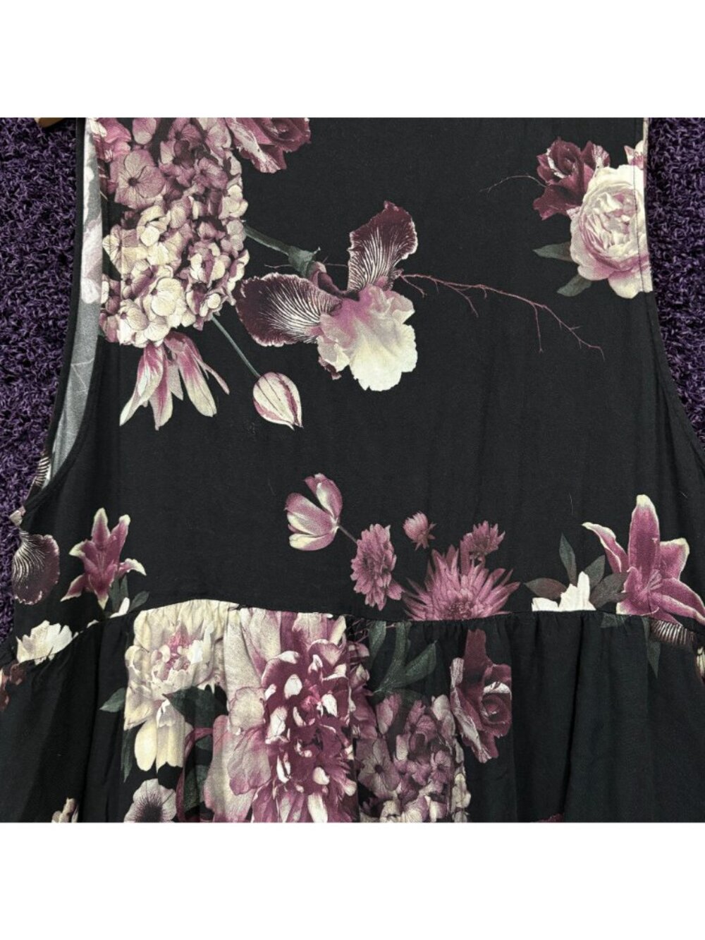 Black And Purple Romantic Goth Floral Babydoll Dress Size Extra Large - Picture 3 of 4